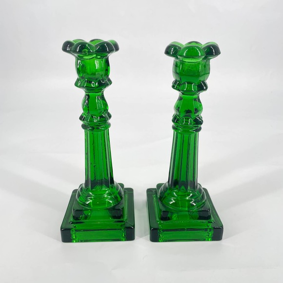 Vintage Accents Vintage Emerald Green Glass Candlesticks Holders
